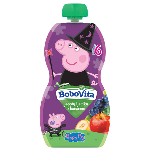 BOBOVITA Mus jagody, jabłka, banany po 6 miesiącu Świnka Peppa